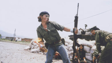 Susan Meiselas; 'Molotov Man', Sandinistas at the Walls of the Esteli National Guard Headquarters, Esteli, Nicaragua, 1979.