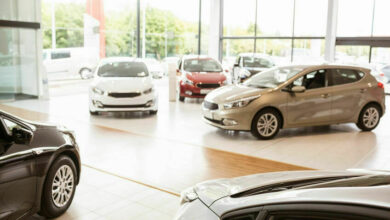 View of row new car at new car showroom