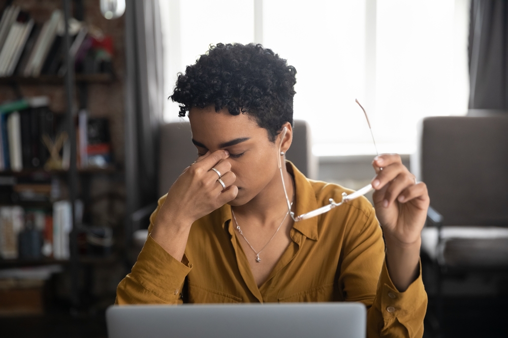 Tired,Young,African,Freelance,Employee,Tired,Of,Work,At,Laptop