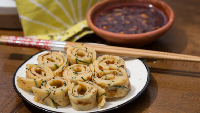 Buchu pancakes with Asian dipping sauce