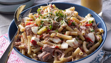 Macaroni tuna and gerkins salad