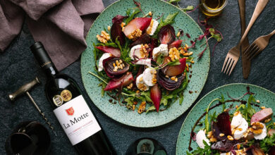 Beetroot salad with goats cheese and pine nuts