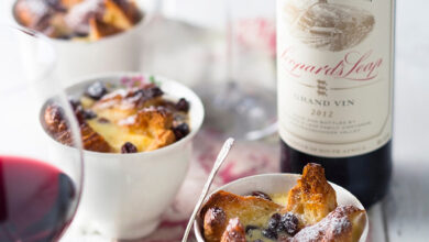 Chocolate and croissant bread and butter pudding