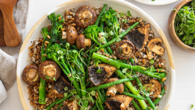 Balsamic mushrooms with beans and broccoli