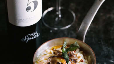 Exotic Mushroom Risotto served with red wine