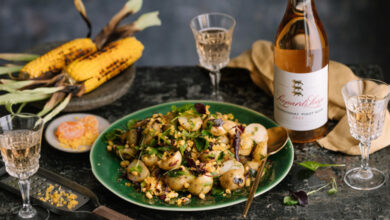 Charred corn, baby potato and herb salad