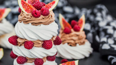 Raspberry and white chocolate pavlova