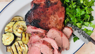 Spicy tamarind and honey marinated deboned leg of lamb