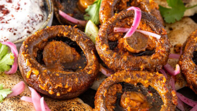 Harissa butter roasted mushrooms with spicy lemon yoghurt