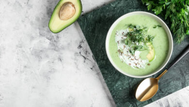 Indulge in the creamy goodness of avocado tzatziki soup