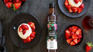 Sweet and tangy panna cotta with balsamic macerated strawberries