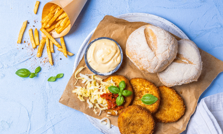 Crumbed chicken burger with melted mozzarella