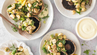 Overstuffed portabellos oozing with cashew cream