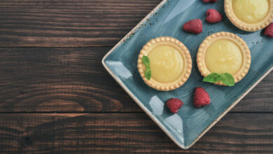 Lemon, raspberry and custard mini tarts