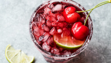 Cherry Margarita with homemade spiced syrup