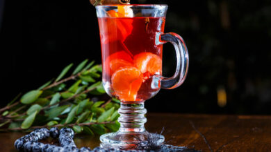 Mulled pear and cranberry punch cocktail