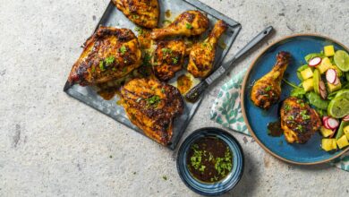 Honey and paprika chicken with pineapple and lime salad