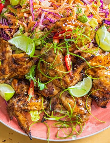 Spicy, crisp wings with a sweet and crunchy salad