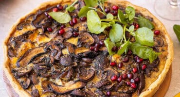 Mushroom and walnut tart with havarti and pomegranate