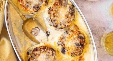 Warm and airy twice-baked mushroom soufflé