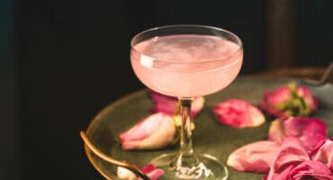 Rose gold gin cocktail with elderflower liqueur 