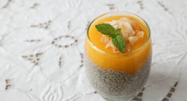 Chia Seed dessert with mango and coconut flakes
