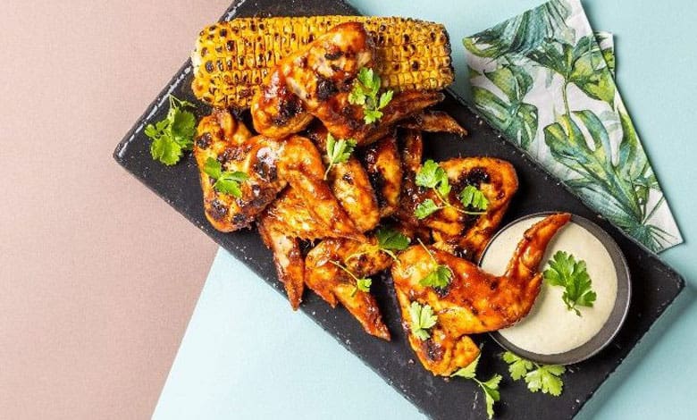 Deliciously smokey BBQ chicken wings with jalapeno sauce