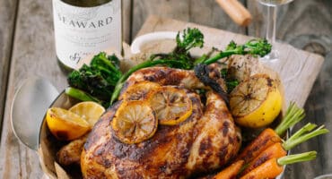 Miso butter-roasted chicken and grilled vegetables