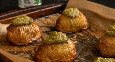 Meat-free Monday: Hasselback potatoes with garlic basil pesto