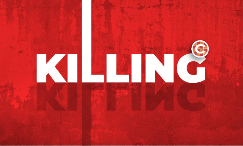 Red background with white word Killing on it