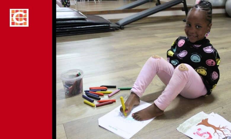 Lesego Marema drawing with her feet
