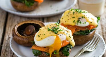 Eggs Florentine with roasted portabello mushroom