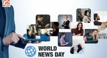 World News Day banner featuring journalists and media professionals in action, symbolising global collaboration, press freedom, and the importance of trusted journalism.