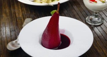 Poached pears in red wine