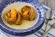 Apricot roly-poly baked pudding with custard