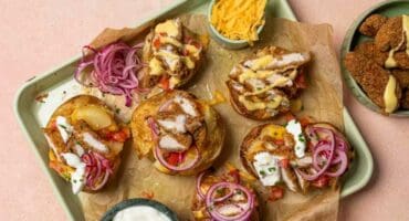 Easy Southern-fried chicken and cheese loaded potatoes
