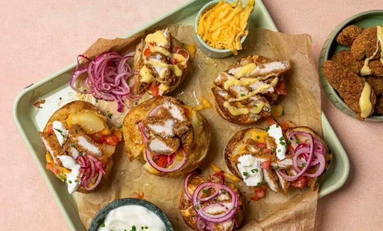 Easy Southern-fried chicken and cheese loaded potatoes