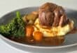 Slow-cooked lamb shank deglazed with red wine