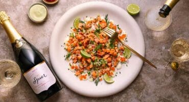 Fresh trout tartare with roe, capers, lime aioli and dill 