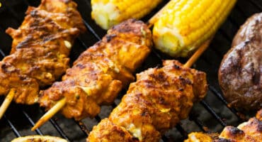 Curried chicken kebabs made on the braai