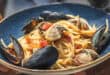 Spaghetti with clams and black mussels