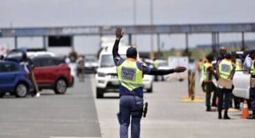 Police at a roadblock.
