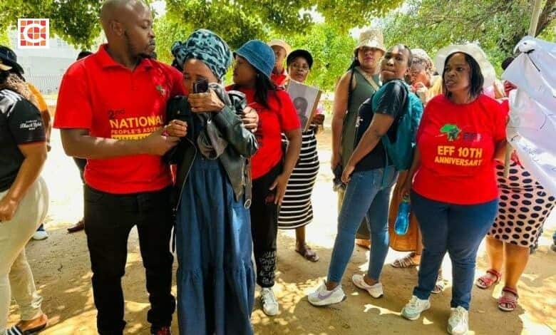 Dolophini-Milanis-mother-comforted-by-EFFs-Lefa-Nhlapo-after-the-court-appearance-in-Sasolburg.