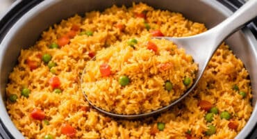 Golden Spanish rice made easy in a rice cooker