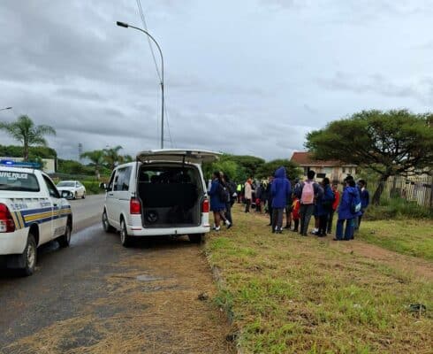 A minibus carrying 22 pupils was stopped by police.