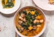 Pumpkin and wild rice soup with crispy sage butter