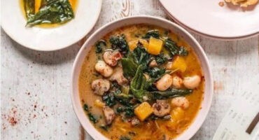 Pumpkin and wild rice soup with crispy sage butter