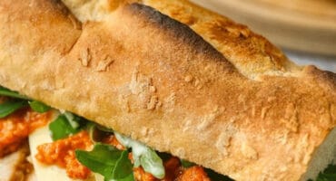 Roast pork sandwich with red pepper pesto