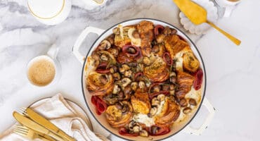 Gammon and mushroom croissant bake