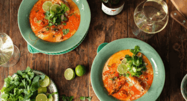 Tom kha gai soup with prawns and coconut milk
